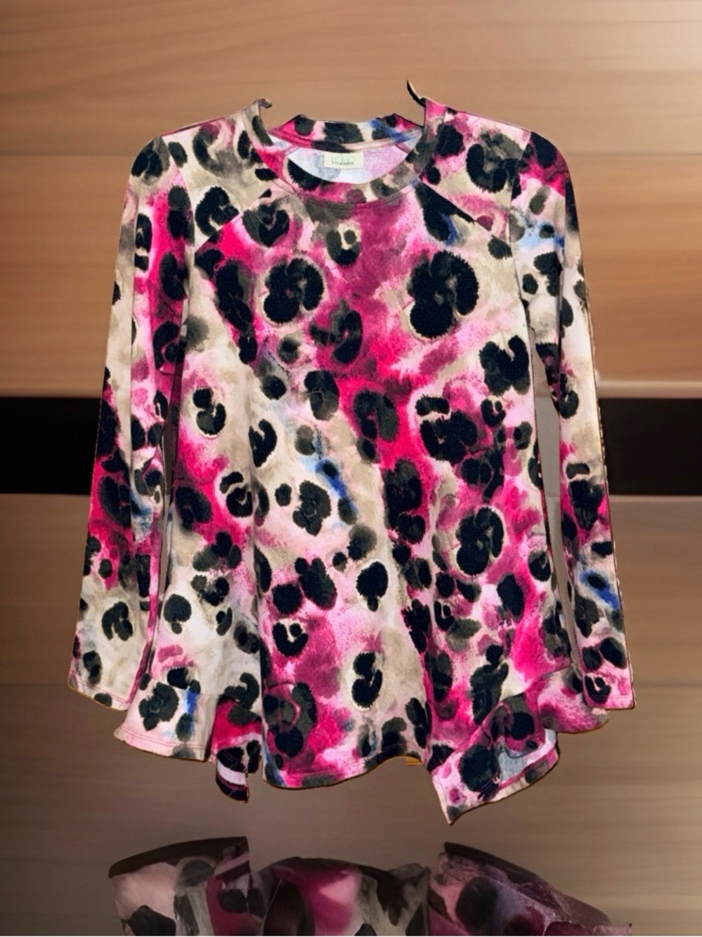 Logo Lounge Knit Tie-Dye Leopard Long Sleeve Top - Pink & Black